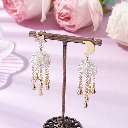 Brass & Stainless Steel Dangle Stud Earrings EJEW-TA00621-1