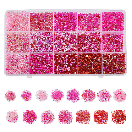 DICOSMETIC 225G 15 Style Glass Seed & Bugle Beads SEED-DC0001-01-1