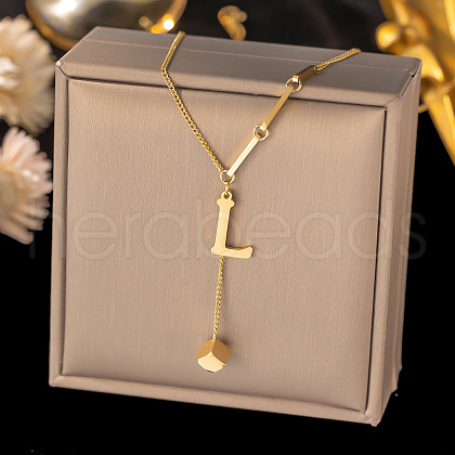 304 Stainless Steel Cube Initial Pendant Necklaces FS-WG9AF3A-03-1