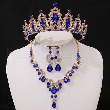 Teardrop & Moon Alloy Rhinestone Pendant Necklace & Stud Dangle Earring & Crown Headbands FS-WG0A8BD-06-1