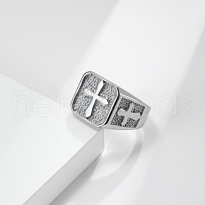 Square with Cross Pattern 304 Stainless Steel Finger Rings for Men FS-WGAC6B1-04-1