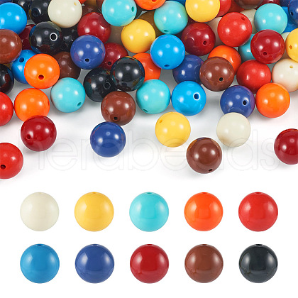Beadthoven 100Pcs 10 Colors  Opaque Acrylic Beads MACR-BT0001-05-1