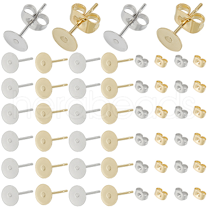 SOFPLATE 200Pcs 2 Color 304 Stainless Steel Stud Earring Findings STAS-SP0001-50-1