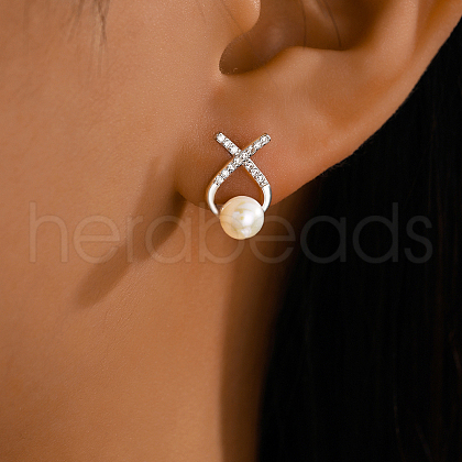 S925 Sterling Silver Clear Cubic Zirconia Stud Earrings HU4373-2-1