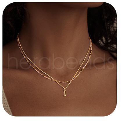 Alloy Initial Pendant Double Layer Necklaces for Women Men WG365C5-09-1