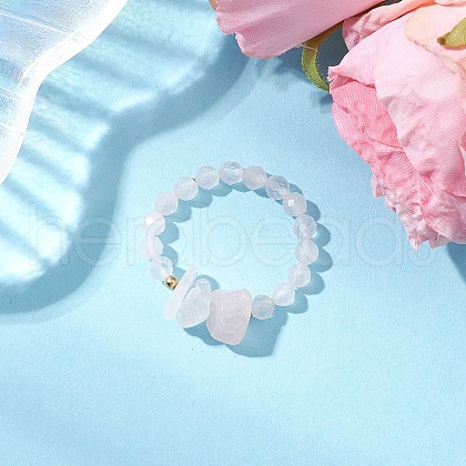 Natural Rose Quartz Beaded Rings RJEW-TA00191-03-1