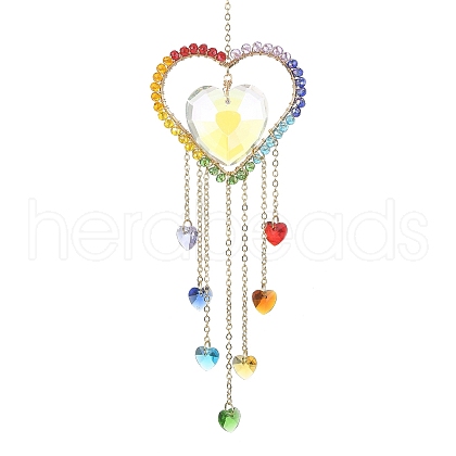 Glass Heart Pendant Decoration HJEW-JM01189-1