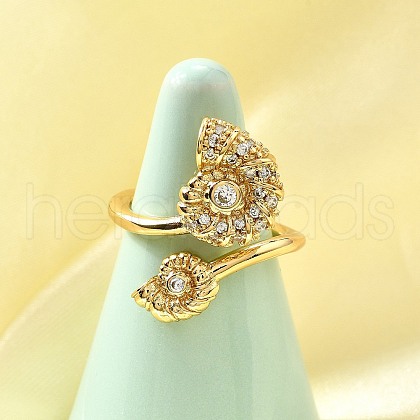 Ocean Theme Brass Micro Pave Cubic Zirconia Cuff Rings for Women RJEW-F184-17G-G-1