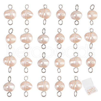 Natural Cultured Freshwater Pearl Potato Connector Charms PALLOY-SC00010-1
