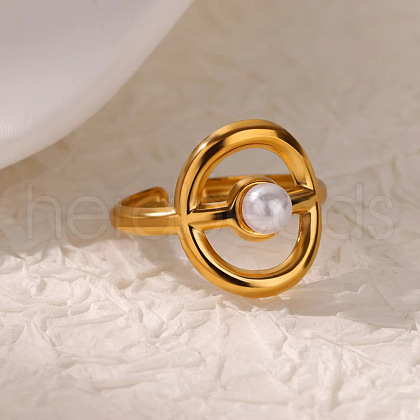Retro Royal Style 304 Stainless Steel Imitation Pearl Cuff Rings FS-WG343E9-02-1