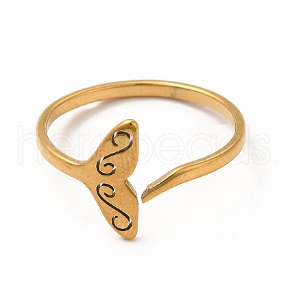 201 Stainless Steel Whale Tail Open Cuff Ring for Women RJEW-K239-01G-1-1