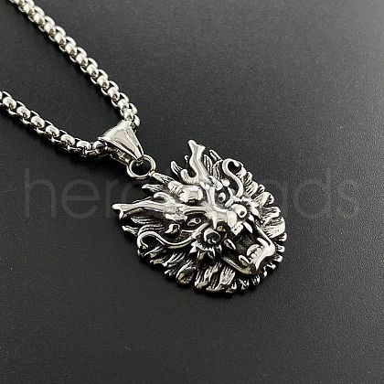 Stainless Steel Dragon Head Pendant Hip-hop Necklaces UU1756-1