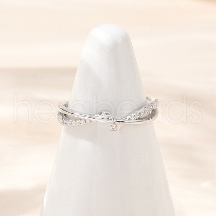 925 Sterling Silver Micro Pave Clear Cubic Zirconia Adjustable Cuff Rings for Women RJEW-G351-04P-1