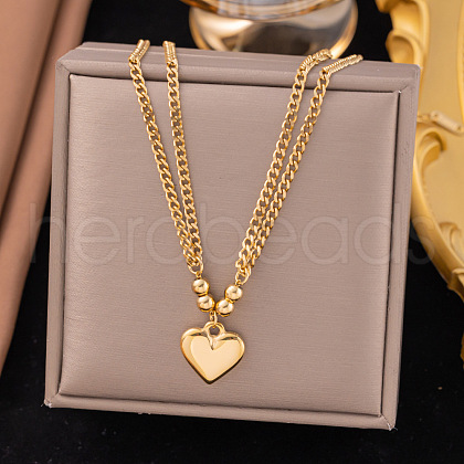 304 Stainless Steel Heart Pendant Necklaces for Women NJEW-Z072-06G-1