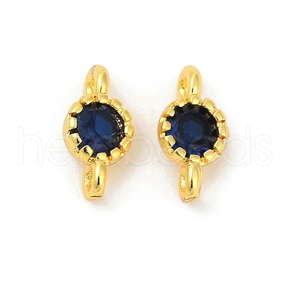 Brass Cubic Zirconia Flat Round Connector Charms KK-H204-02G-03-1