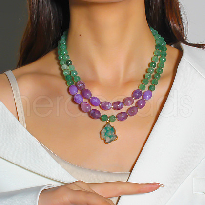Plastic Beaded Irregular Pendant Double Layer Necklaces for Women FS-WG0EC0F-01-1
