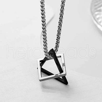 Interlocking Triangle & Square Stainless Steel Pendant Box Chain Necklaces WG4B0A0-03-1