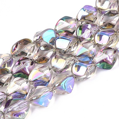 Electroplate Transparent Glass Beads Strands EGLA-N017-02F-1