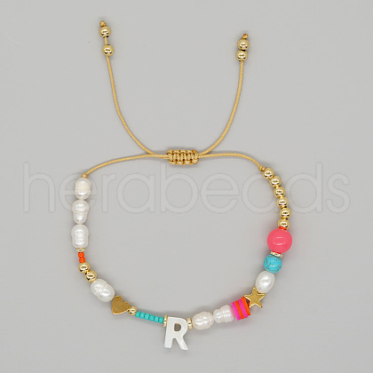 Bohemian Style Shell Letter Bead Braided Bead Bracelets for Women WG07C1E-18-1