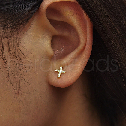 Fashionable S925 Sterling Silver Clear Cubic Zirconia Cross Stud Earrings KP6909-1-1