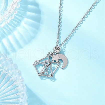 304 Stainless Steel Empty Macrame Pouch Star Moon Pendant Cable Chain Necklace Making NJEW-JN05281-01-1