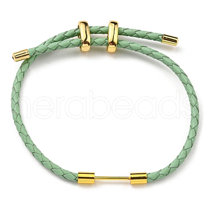 Brass Column Bar Link Bracelet with Leather Cords BJEW-G675-05G-04-1