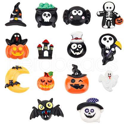 SUNNYCLUE 24Pcs 14 Styles Halloween Opaque Resin Cabochons RESI-SC0003-30-1