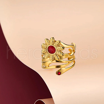 Retro Royal Style Stainless Steel with Cubic Zirconia Cuff Rings for Women FS-WG343E9-06-1
