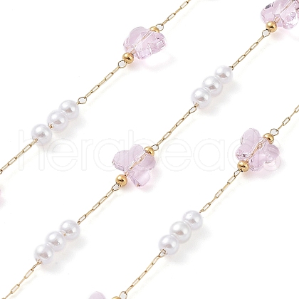 Handmade Glass Butterfly and ABS Plastic Imitation Pearl Beaded Chains CHC-R135-15G-1