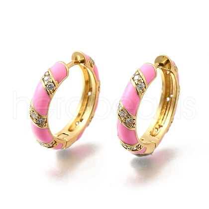 Brass Micro Pave Clear Cubic Zirconia Huggie Hoop Earrings EJEW-H121-22G-05-1