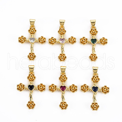 Brass Micro Pave Cubic Zirconia Pendants KK-Q283-029-NR-1