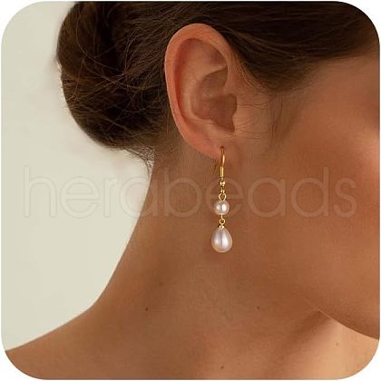 Teardrop Alloy Imitation Plastic Pearl Dangle Earrings FS-WG3074F-01-1