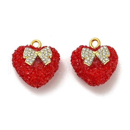 Heart with Bowknot Shape Resin & Rhinestone Pendant KK-C037-14G-1