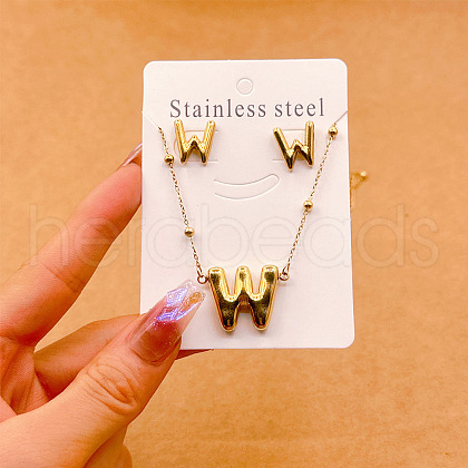 304 Stainless Steel Pendant Necklaces & Stud Earrings Sets FS-WGEB5F1-23-1