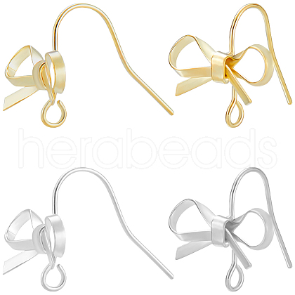 Beebeecraft 20Pcs 2 Colors Bowknot Brass Earring Hooks KK-BBC0014-43-1