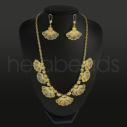 Fan & Flower Alloy Pendant Necklaces & Hoop Earrings Sets FS-WGC1D3A-01-1