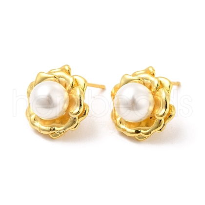 ABS Imitation Pearl Beaded Flower Stud Earrings EJEW-P213-11G-1