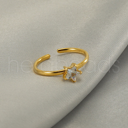 304 Stainless Steel Micro Pave Clear Cubic Zirconia Cuff Rings for Women FS-WGE9F4E-04-1