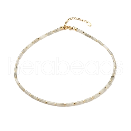 Natural Labradorite Column Beaded Necklace with Synthetic Hematite NJEW-JN03840-03-1