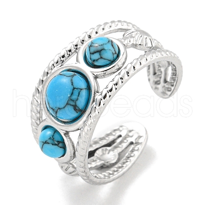 304 Stainless Steel Synthetic Turquoise Cuff Rings G-Z056-06P-05-1
