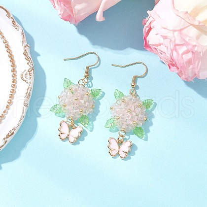 304 Stainless Steel Flower with Butterfly Dangle Earrings EJEW-MZ00455-01-1