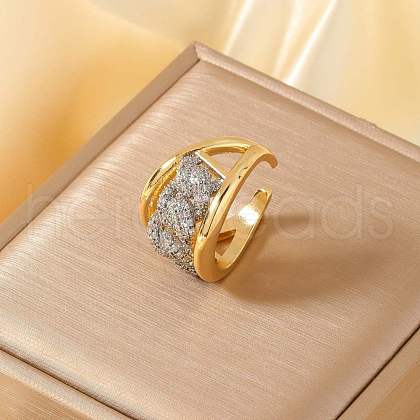 Brass Micro Pave Cubic Zirconia Cuff Open Rings IM2019-1-1