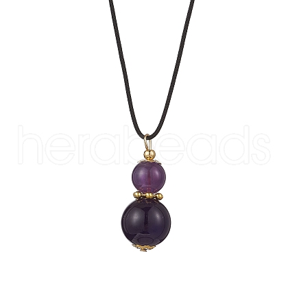 Natural Amethyst Gourd Pendant Necklaces NJEW-JN05246-05-1