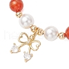 3Pcs Natural Striped Agate & Quartz Crystal & Shell Pearl Round Beads Stretch Bracelets BJEW-JB11916-5