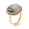 Adjustable Natural Myanmar Jade/Burmese Jade Donut Ring with Rhinestone RJEW-A011-13G-2