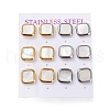 6 Pair 2 Color Square Natural Shell Stud Earrings EJEW-A024-01-1