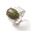 Natural Unakite Oval Open Cuff Ring RJEW-P082-03P-12-2