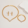 Elegant Iron Rhinestone V-shaped Bracelets & Earrings & Necklaces Set for Women KI4727-5