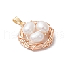 Natural Cultured Freshwater Pearl Copper Wire Wrapped Bird Egg Nest Pendants PALLOY-TA00228-02-3