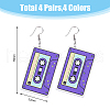 FIBLOOM 4 Pairs 4 Colors Acrylic Audio Tape Shape Dangle Earrings with 304 Stainless Steel Pins for Women EJEW-FI0003-26-2